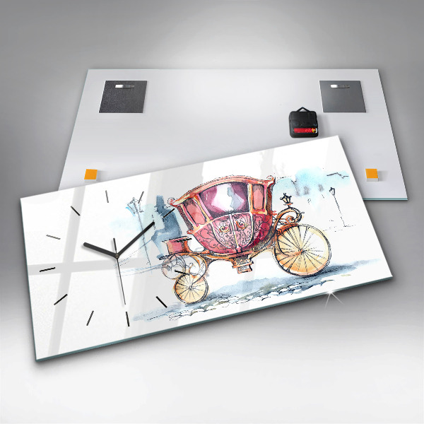 Glass wall clock rectangular The Queen's Ancient Carriage