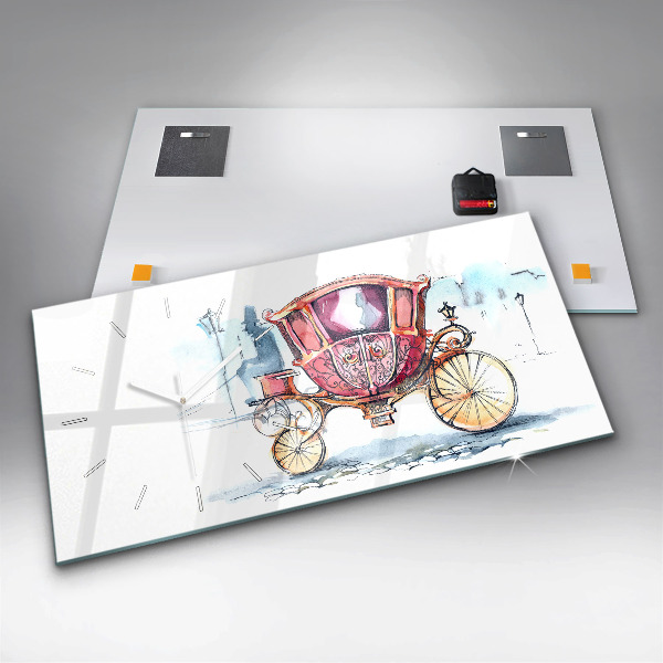 Glass wall clock rectangular The Queen's Ancient Carriage