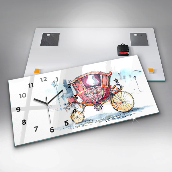 Glass wall clock rectangular The Queen's Ancient Carriage