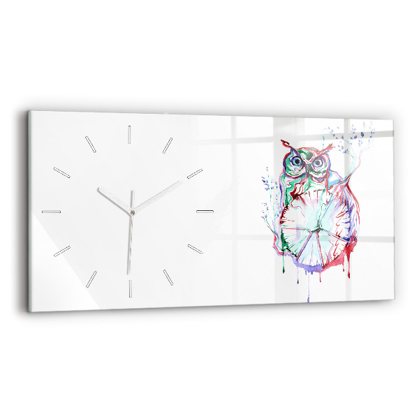 Glass wall clock rectangular Illustration of Owl and Clock