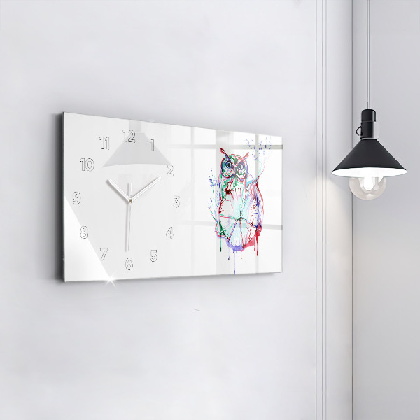 Glass wall clock rectangular Illustration of Owl and Clock
