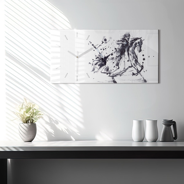 Glass wall clock rectangular Knight on horseback