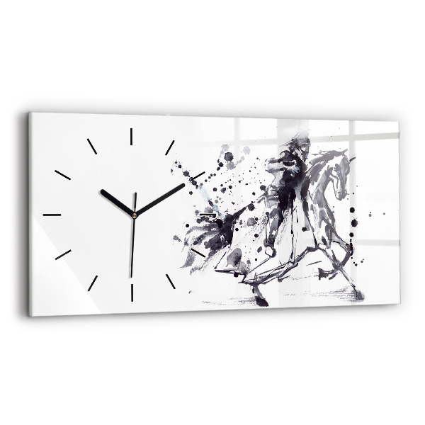 Glass wall clock rectangular Knight on horseback