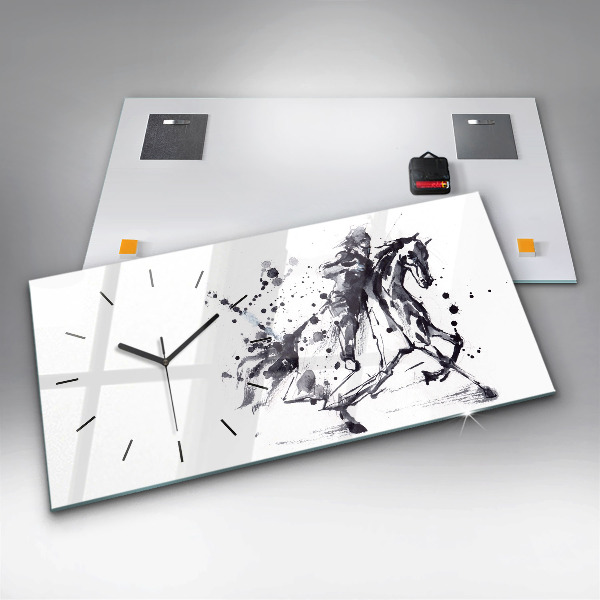 Glass wall clock rectangular Knight on horseback