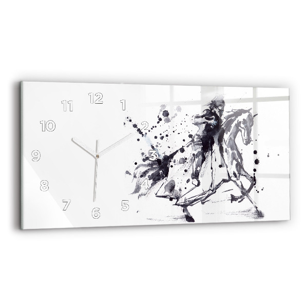 Glass wall clock rectangular Knight on horseback