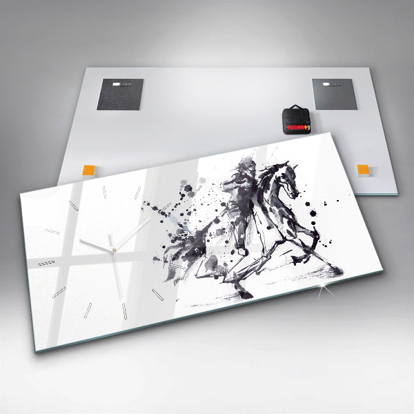 Glass wall clock rectangular Knight on horseback