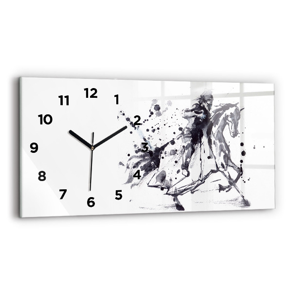 Glass wall clock rectangular Knight on horseback