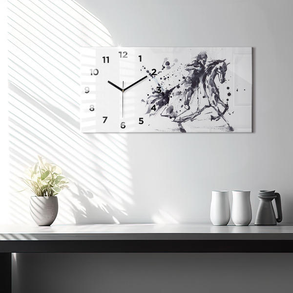 Glass wall clock rectangular Knight on horseback
