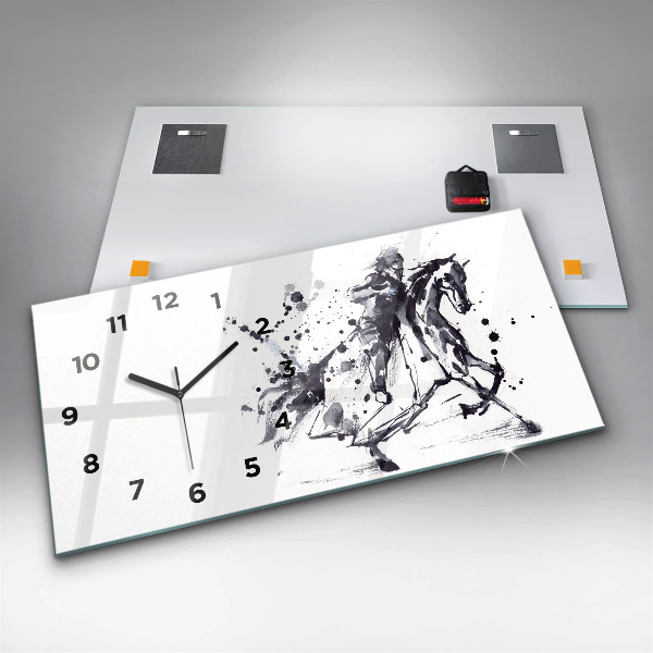 Glass wall clock rectangular Knight on horseback