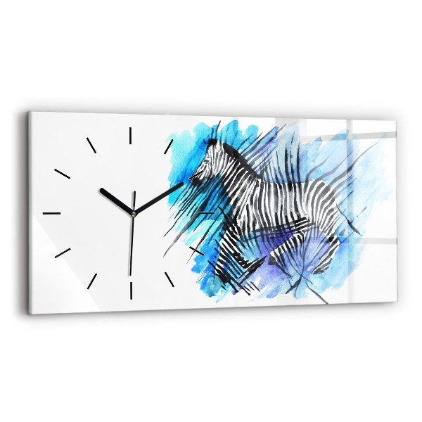 Glass wall clock rectangular Painted Zebra