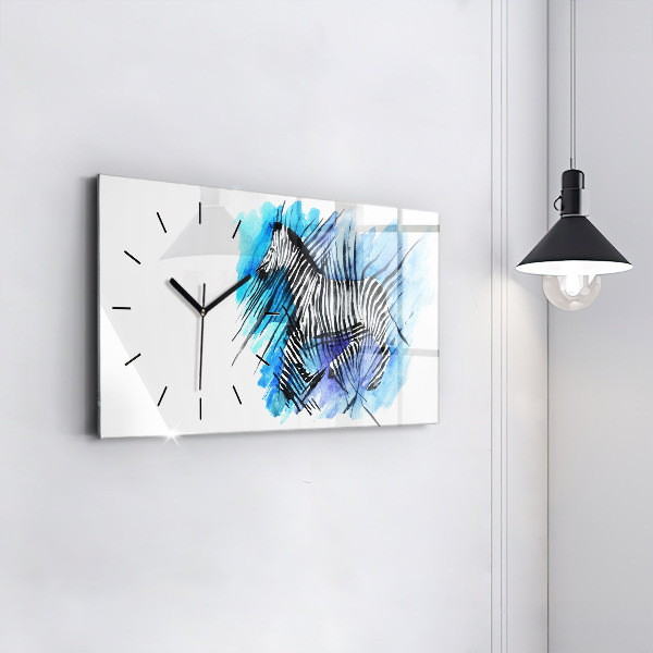 Glass wall clock rectangular Painted Zebra
