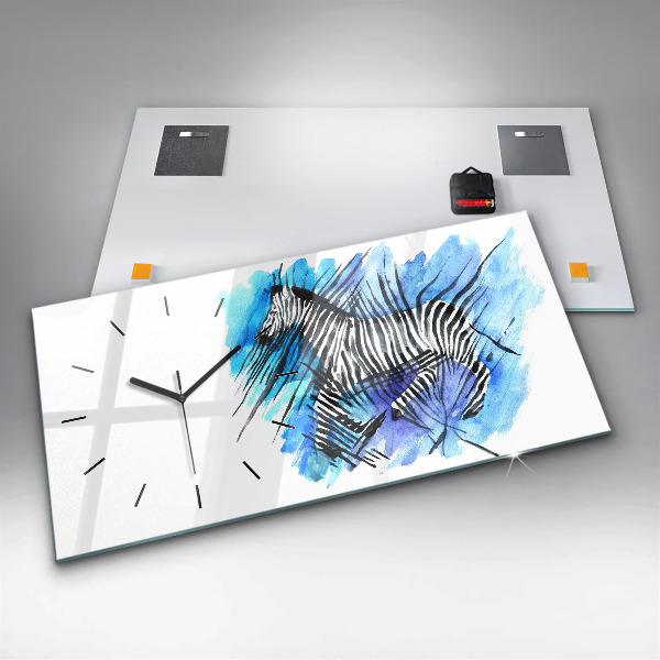 Glass wall clock rectangular Painted Zebra