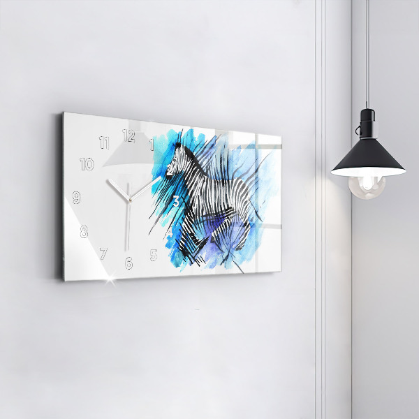 Glass wall clock rectangular Painted Zebra