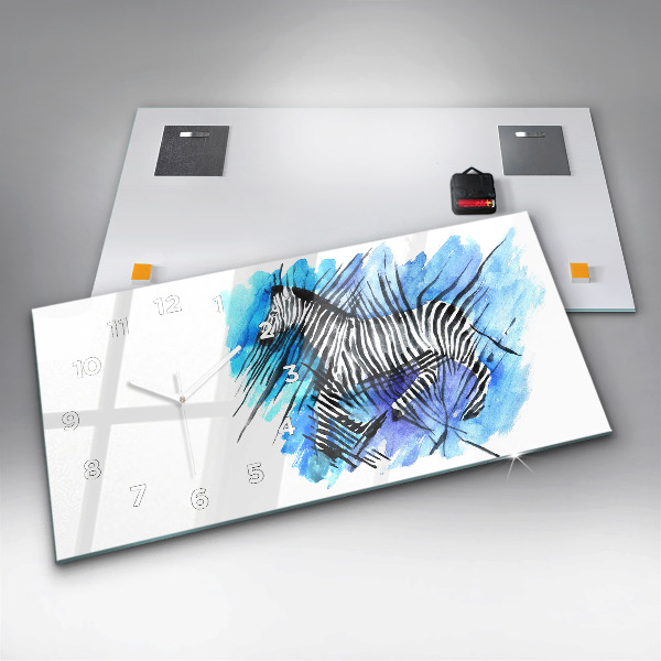 Glass wall clock rectangular Painted Zebra