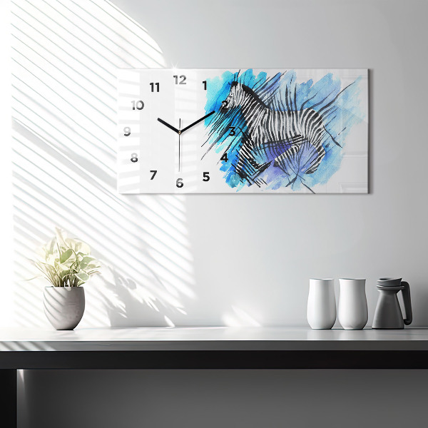 Glass wall clock rectangular Painted Zebra