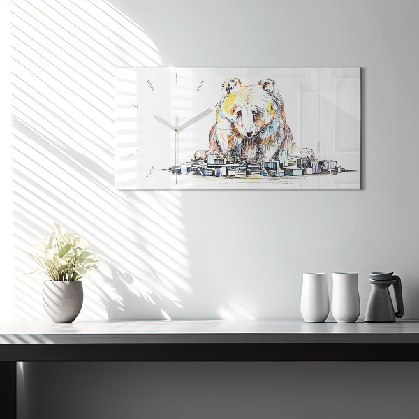 Glass wall clock rectangular Abstraction bear