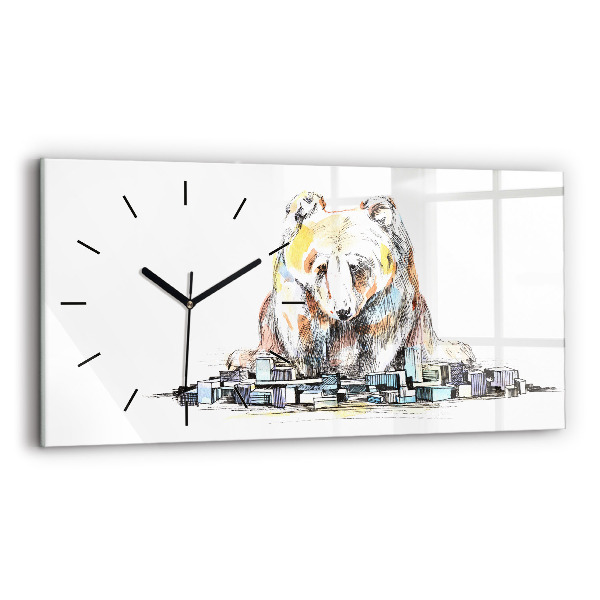 Glass wall clock rectangular Abstraction bear