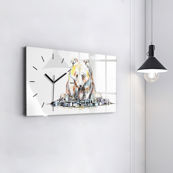 Glass wall clock rectangular Abstraction bear