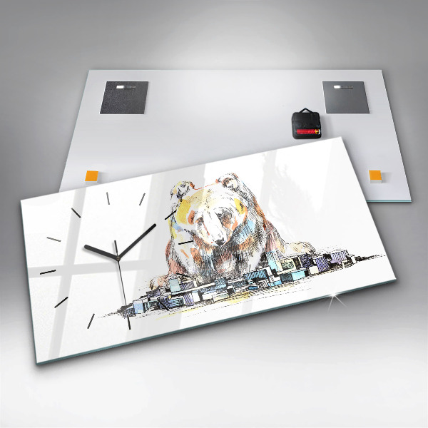 Glass wall clock rectangular Abstraction bear