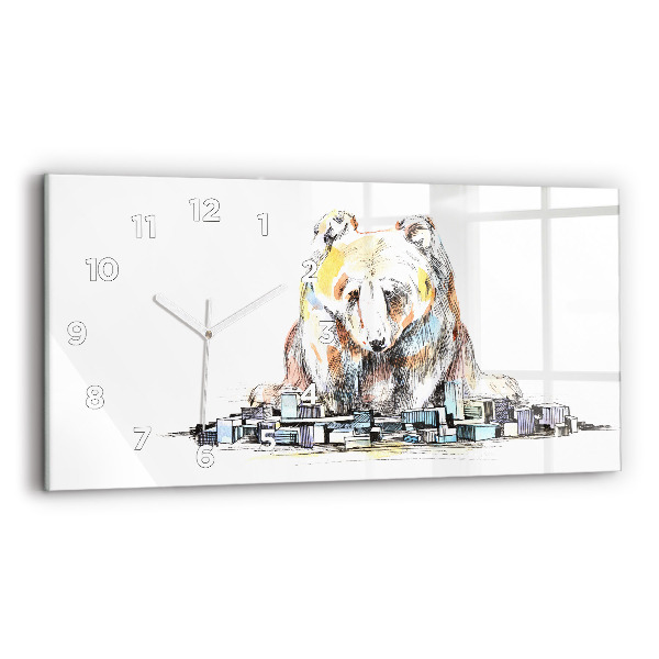 Glass wall clock rectangular Abstraction bear