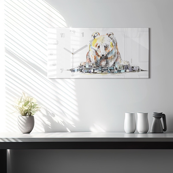 Glass wall clock rectangular Abstraction bear