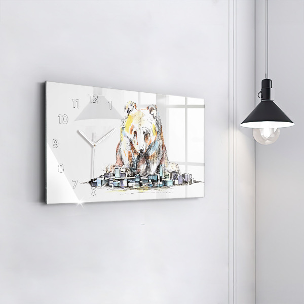 Glass wall clock rectangular Abstraction bear