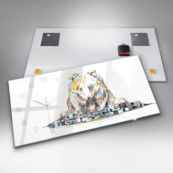 Glass wall clock rectangular Abstraction bear