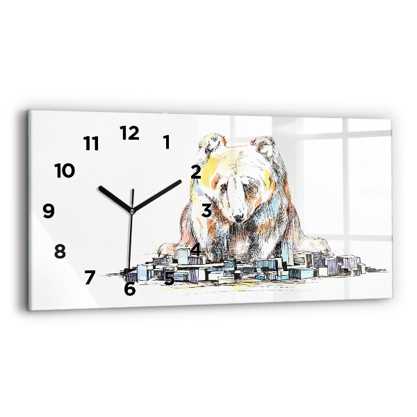 Glass wall clock rectangular Abstraction bear