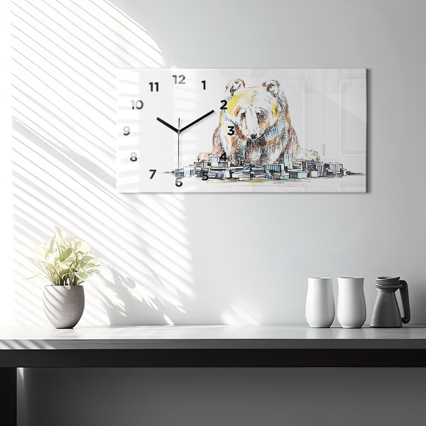 Glass wall clock rectangular Abstraction bear