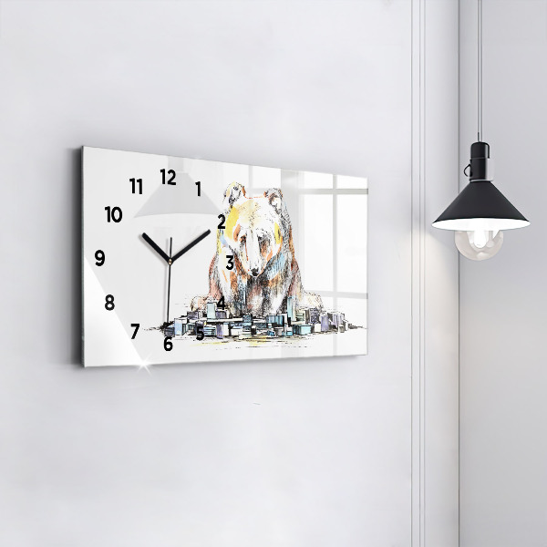 Glass wall clock rectangular Abstraction bear
