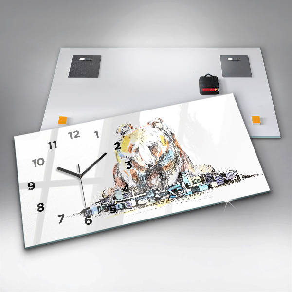 Glass wall clock rectangular Abstraction bear