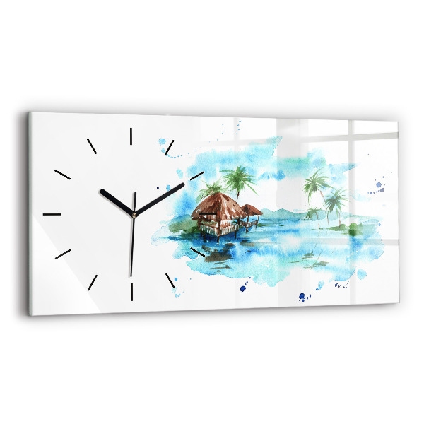 Glass wall clock rectangular Picture of a deserted island