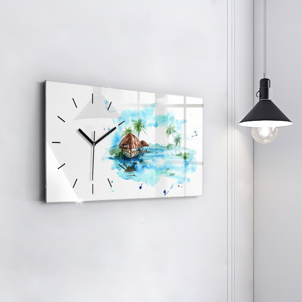 Glass wall clock rectangular Picture of a deserted island