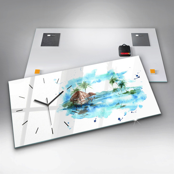 Glass wall clock rectangular Picture of a deserted island