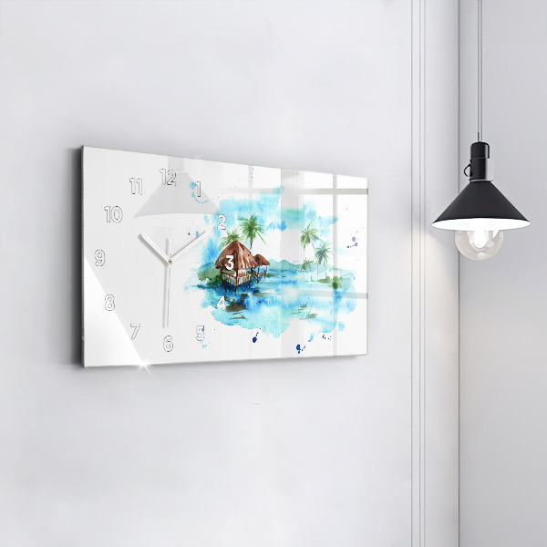 Glass wall clock rectangular Picture of a deserted island