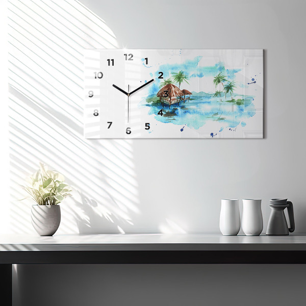 Glass wall clock rectangular Picture of a deserted island