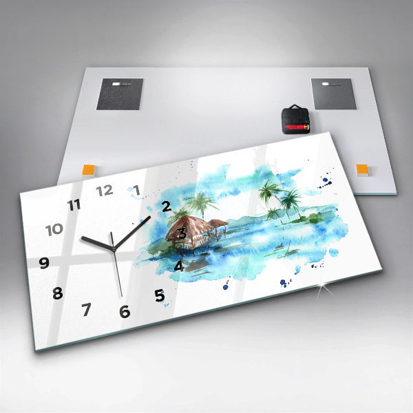 Glass wall clock rectangular Picture of a deserted island