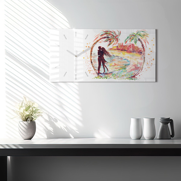 Glass wall clock rectangular Watercolor Love on Miami Beach