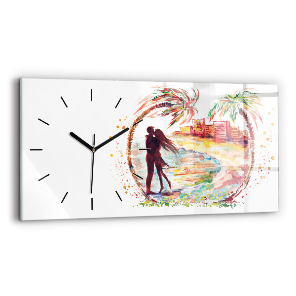 Glass wall clock rectangular Watercolor Love on Miami Beach