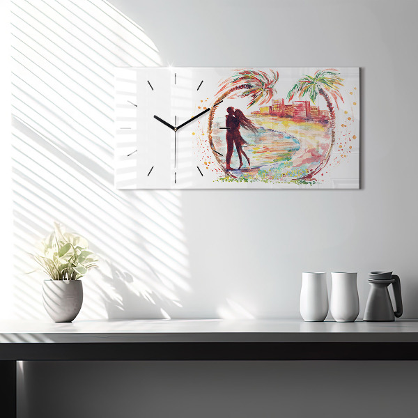 Glass wall clock rectangular Watercolor Love on Miami Beach