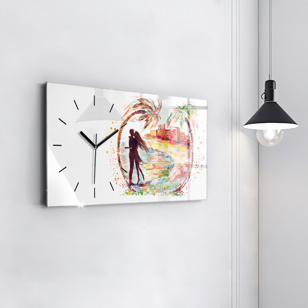 Glass wall clock rectangular Watercolor Love on Miami Beach