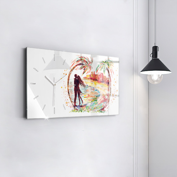 Glass wall clock rectangular Watercolor Love on Miami Beach