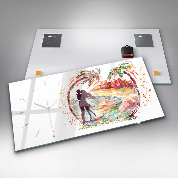 Glass wall clock rectangular Watercolor Love on Miami Beach