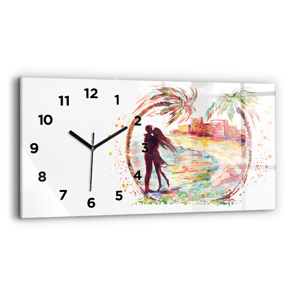 Glass wall clock rectangular Watercolor Love on Miami Beach