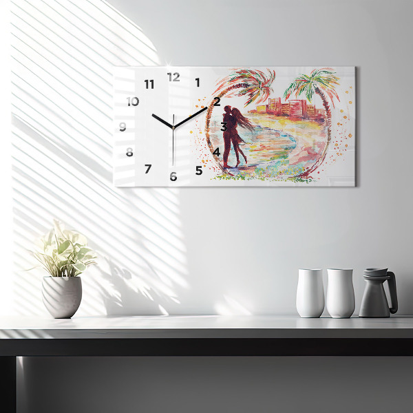 Glass wall clock rectangular Watercolor Love on Miami Beach