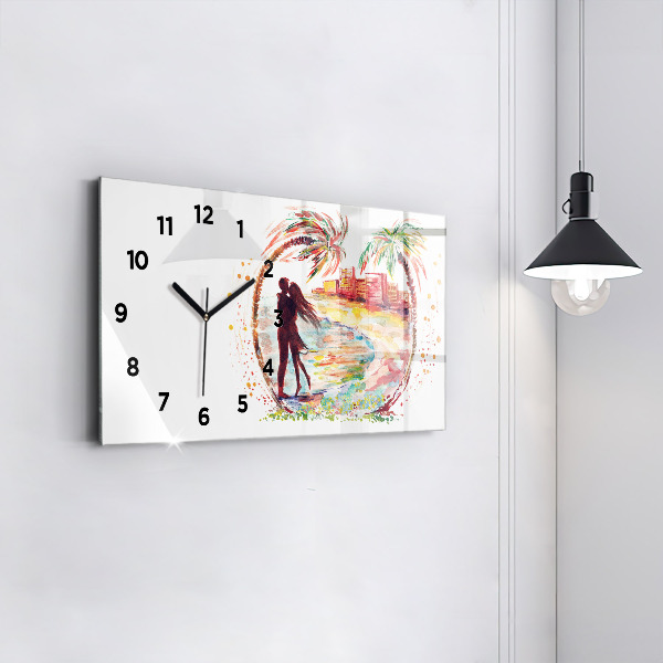 Glass wall clock rectangular Watercolor Love on Miami Beach