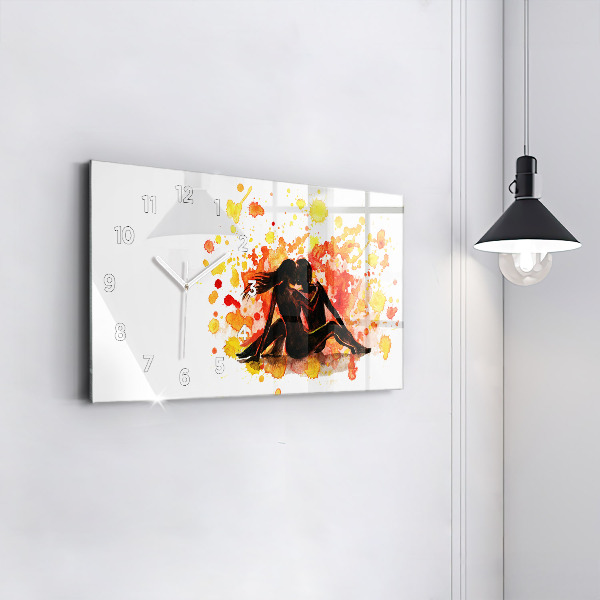 Glass wall clock rectangular Love and a couple in love