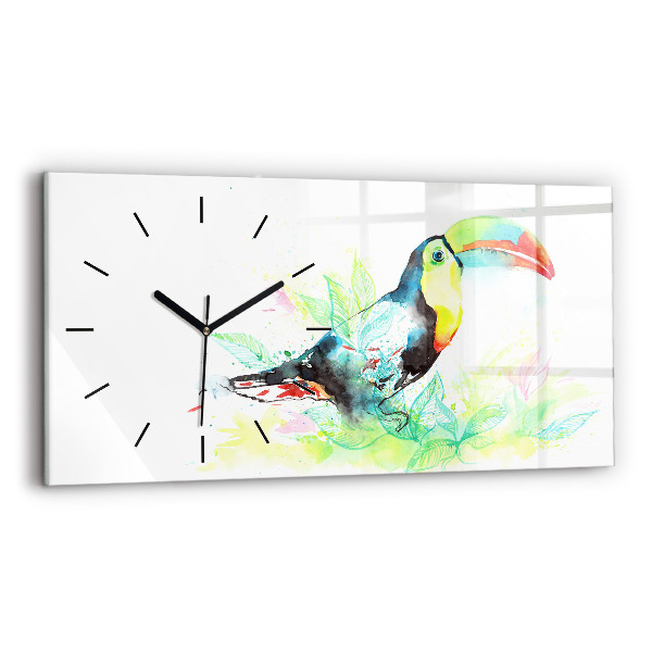 Glass wall clock rectangular Toucan in the grass