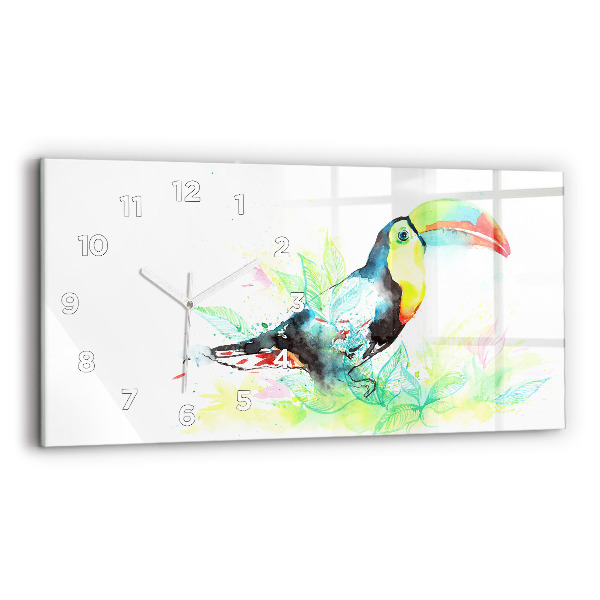 Glass wall clock rectangular Toucan in the grass