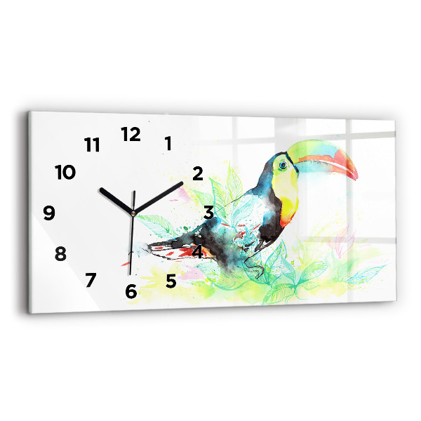 Glass wall clock rectangular Toucan in the grass